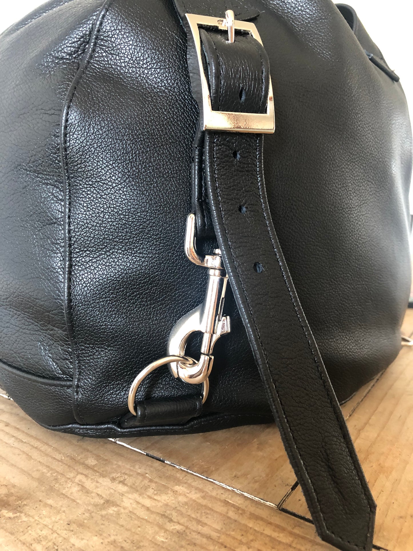 Black Leather Crash Helmet Bag with detachable strap