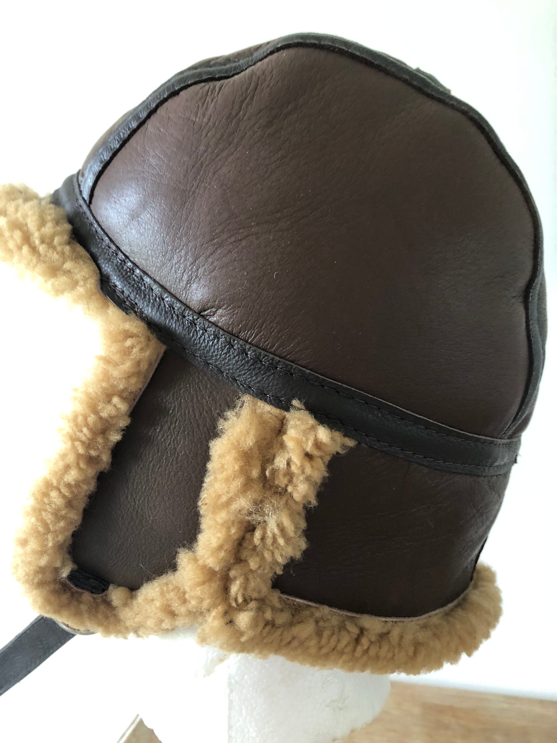 Biggles Light Brown Short Wool - Leather Driving Helmets