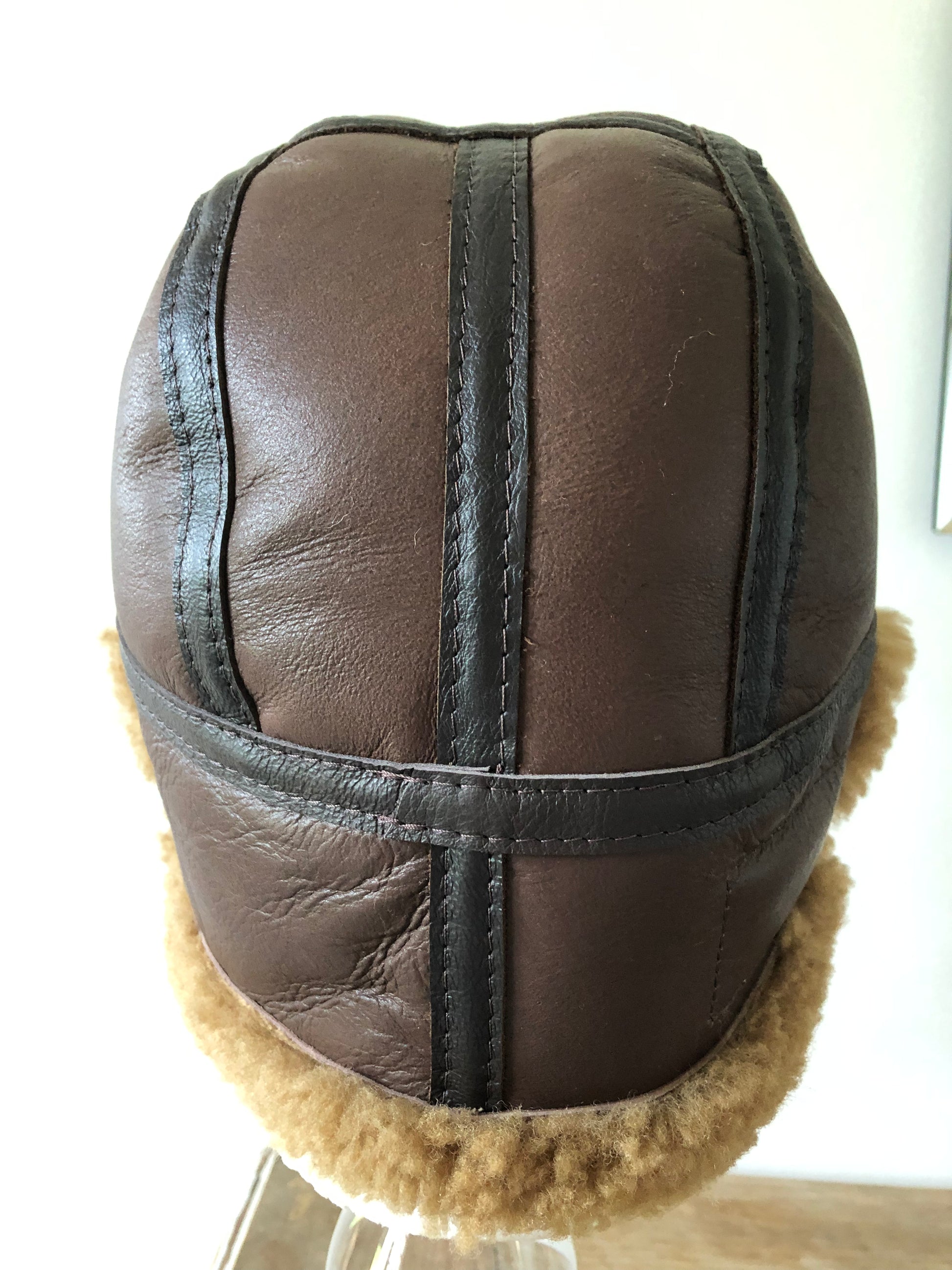 Biggles Light Brown Short Wool - Leather Driving Helmets