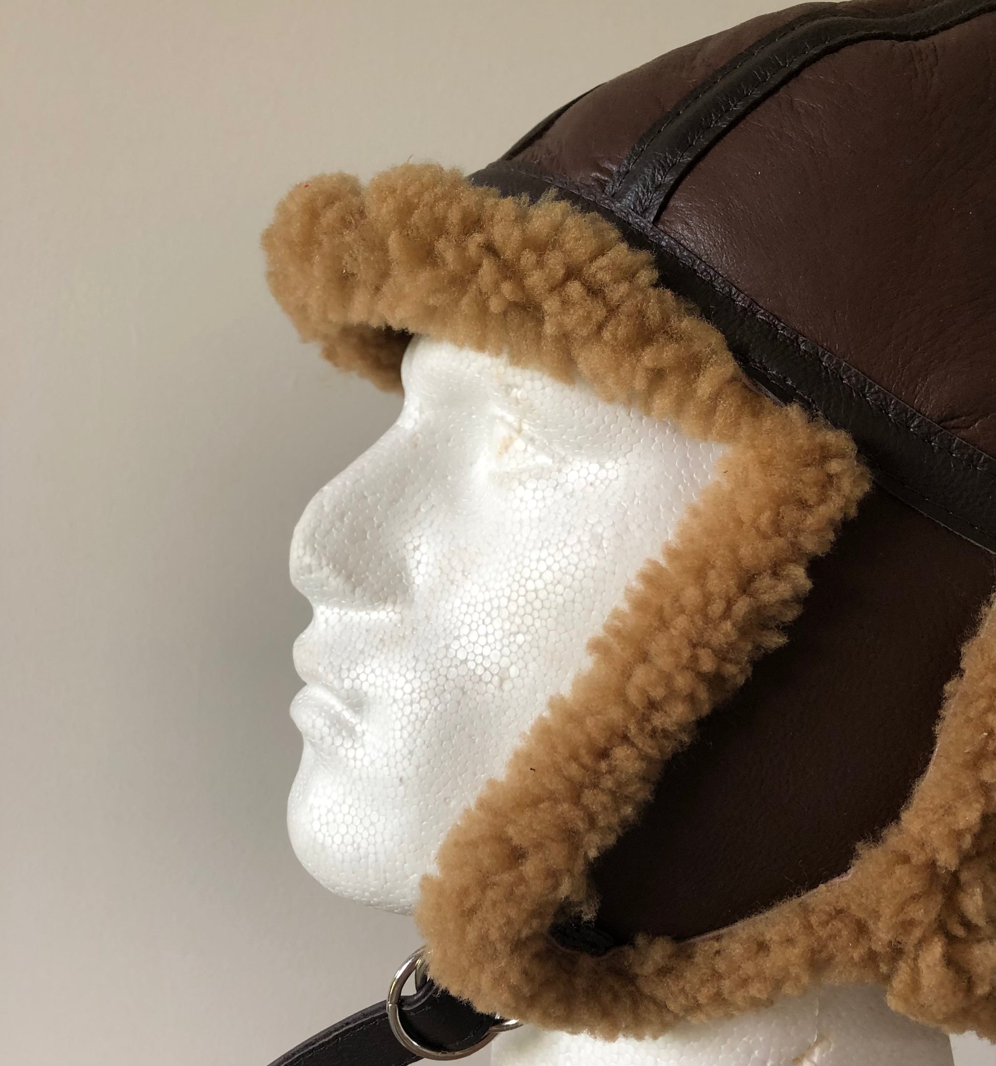 Biggles Light Brown Short Wool - Leather Driving Helmets