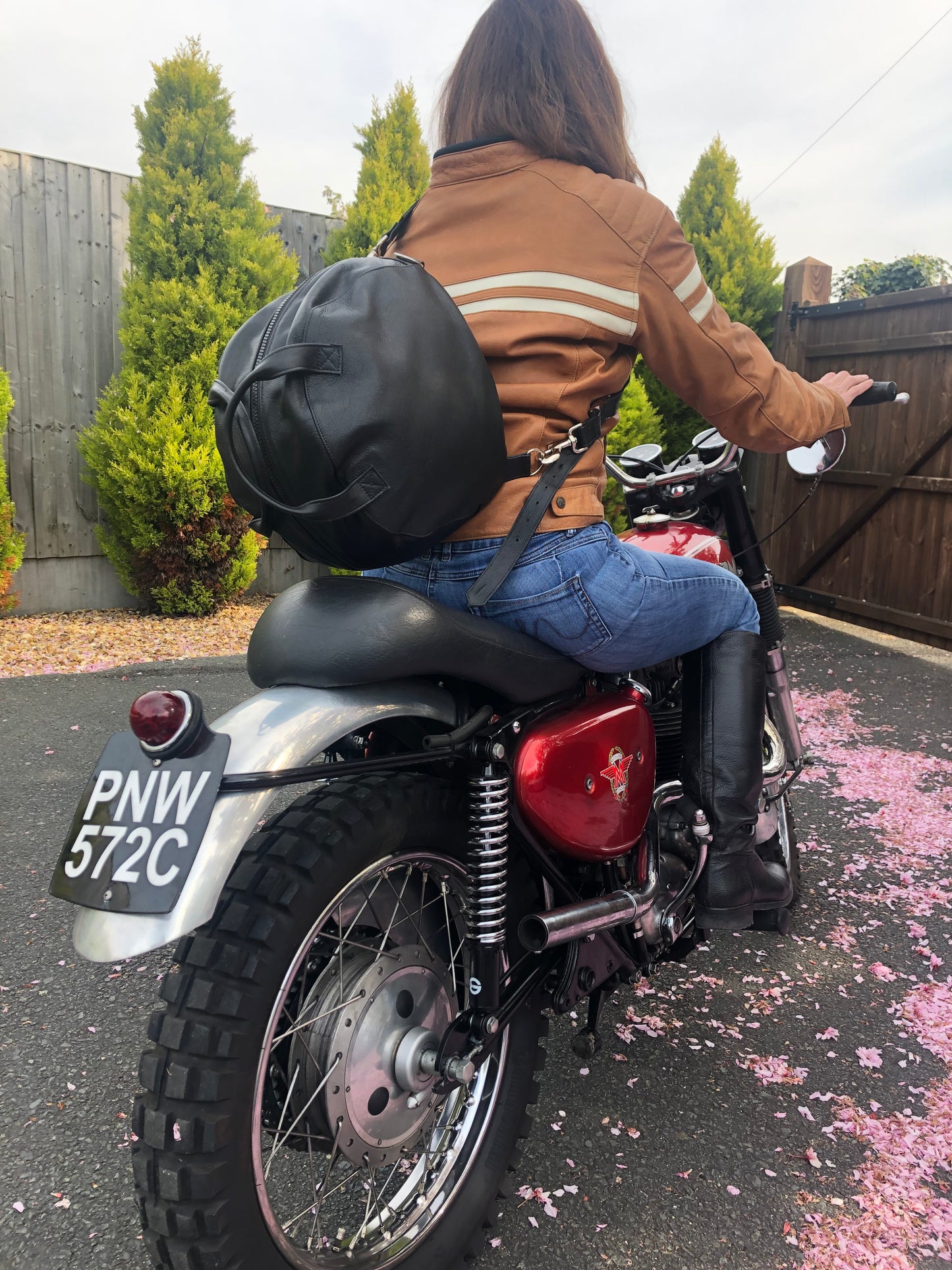 Black Leather Crash Helmet Bag with detachable strap