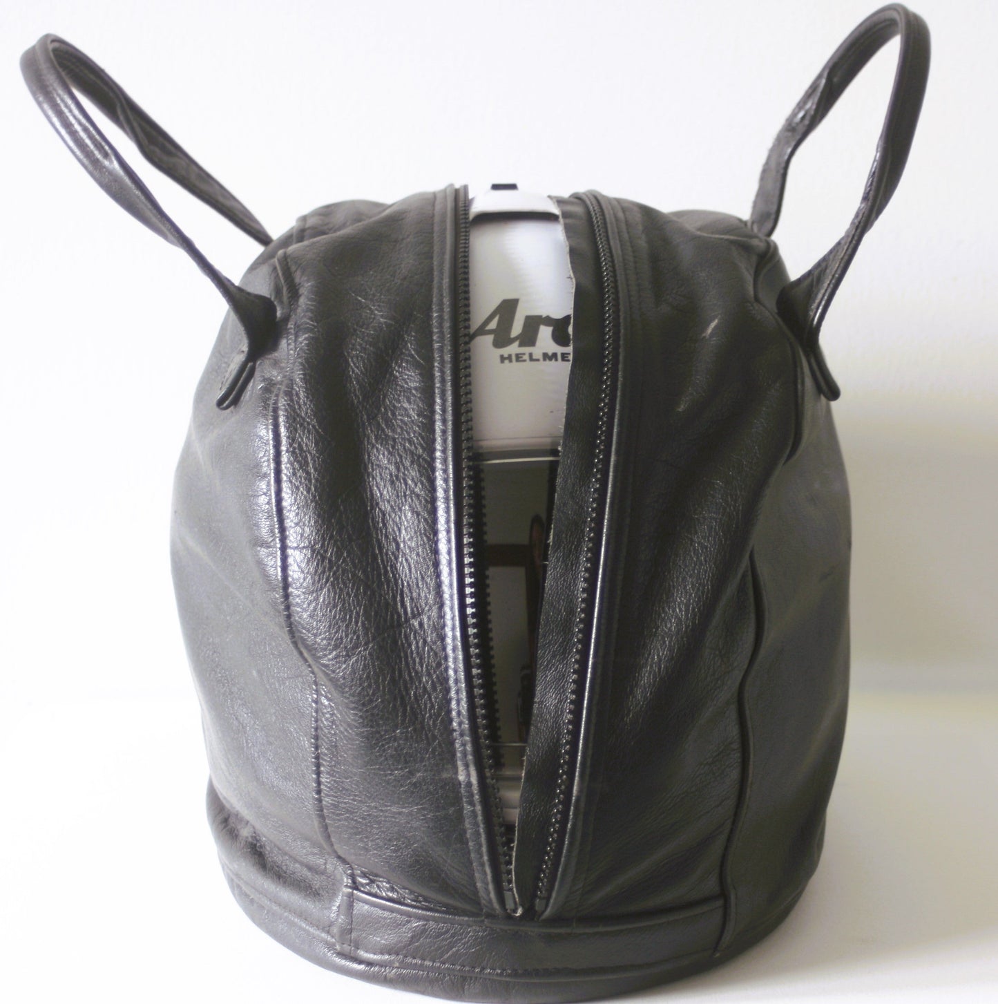 Black Leather Crash Helmet Bag with detachable strap - Leather Driving Helmets
