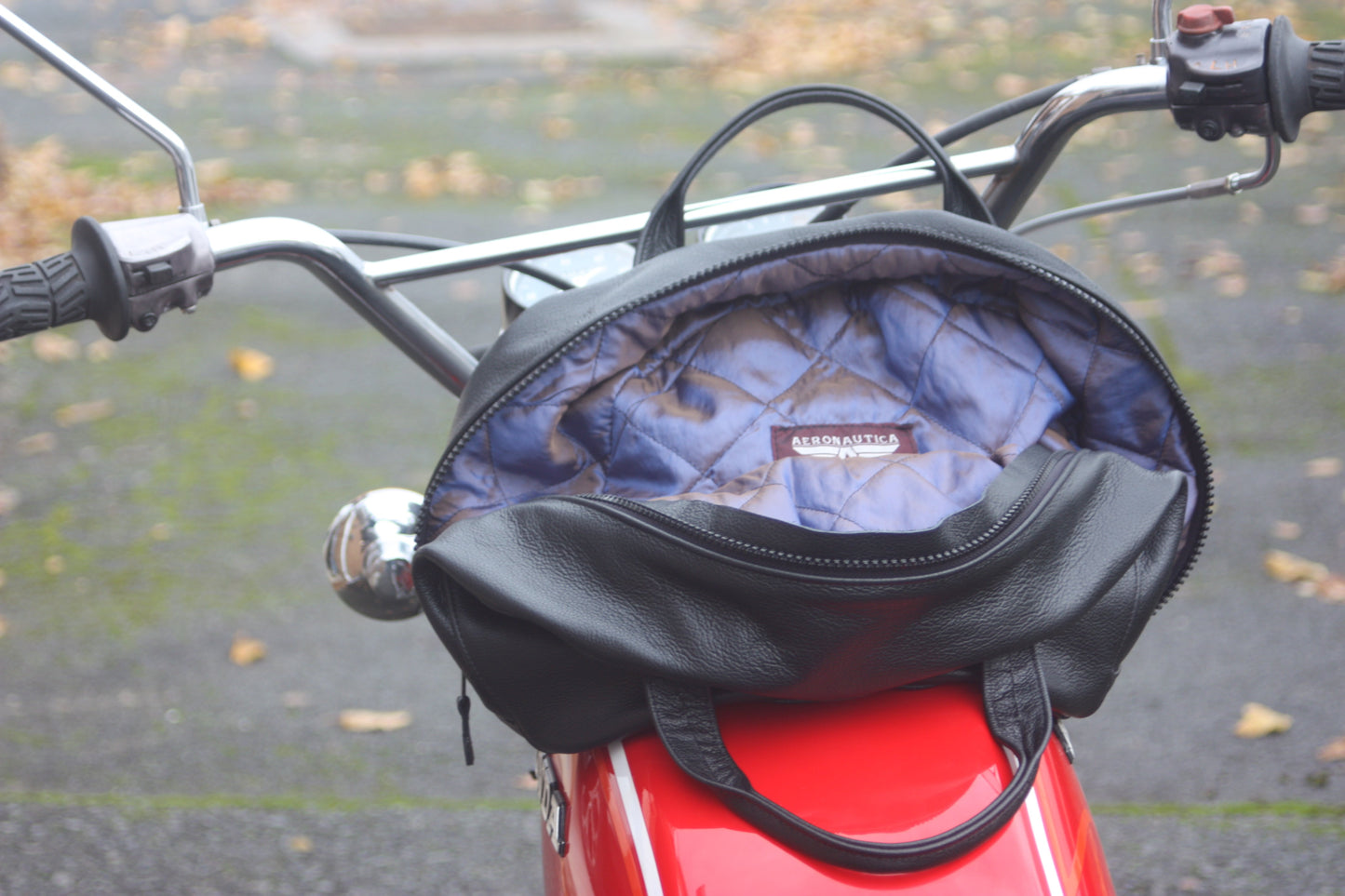 Black Leather Crash Helmet Bag with detachable strap - Leather Driving Helmets