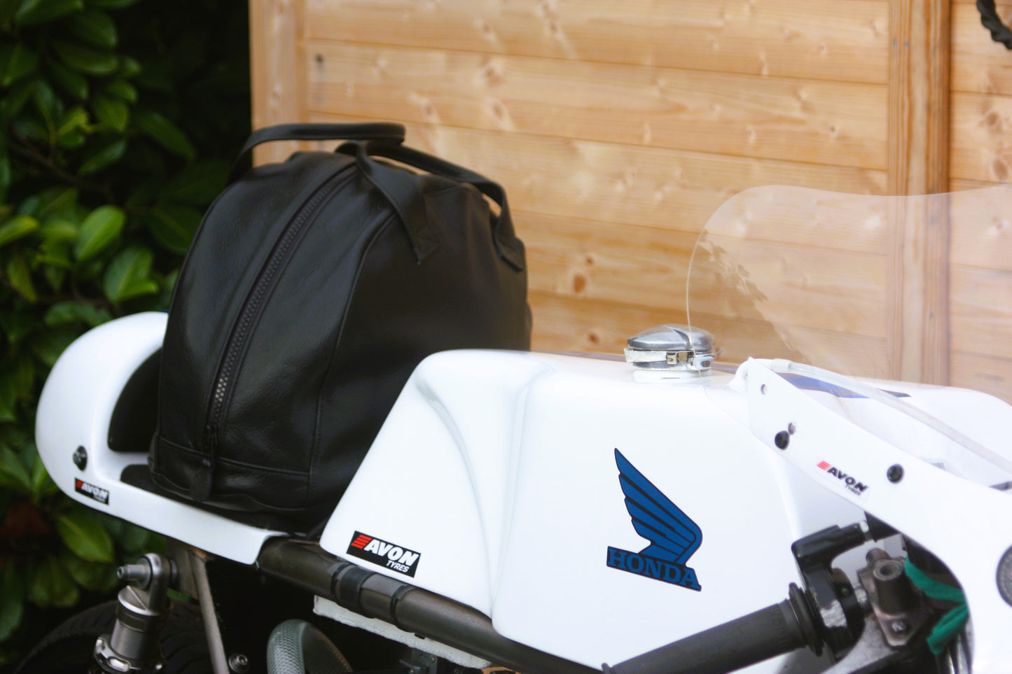 Black Leather Crash Helmet Bag with detachable strap - Leather Driving Helmets