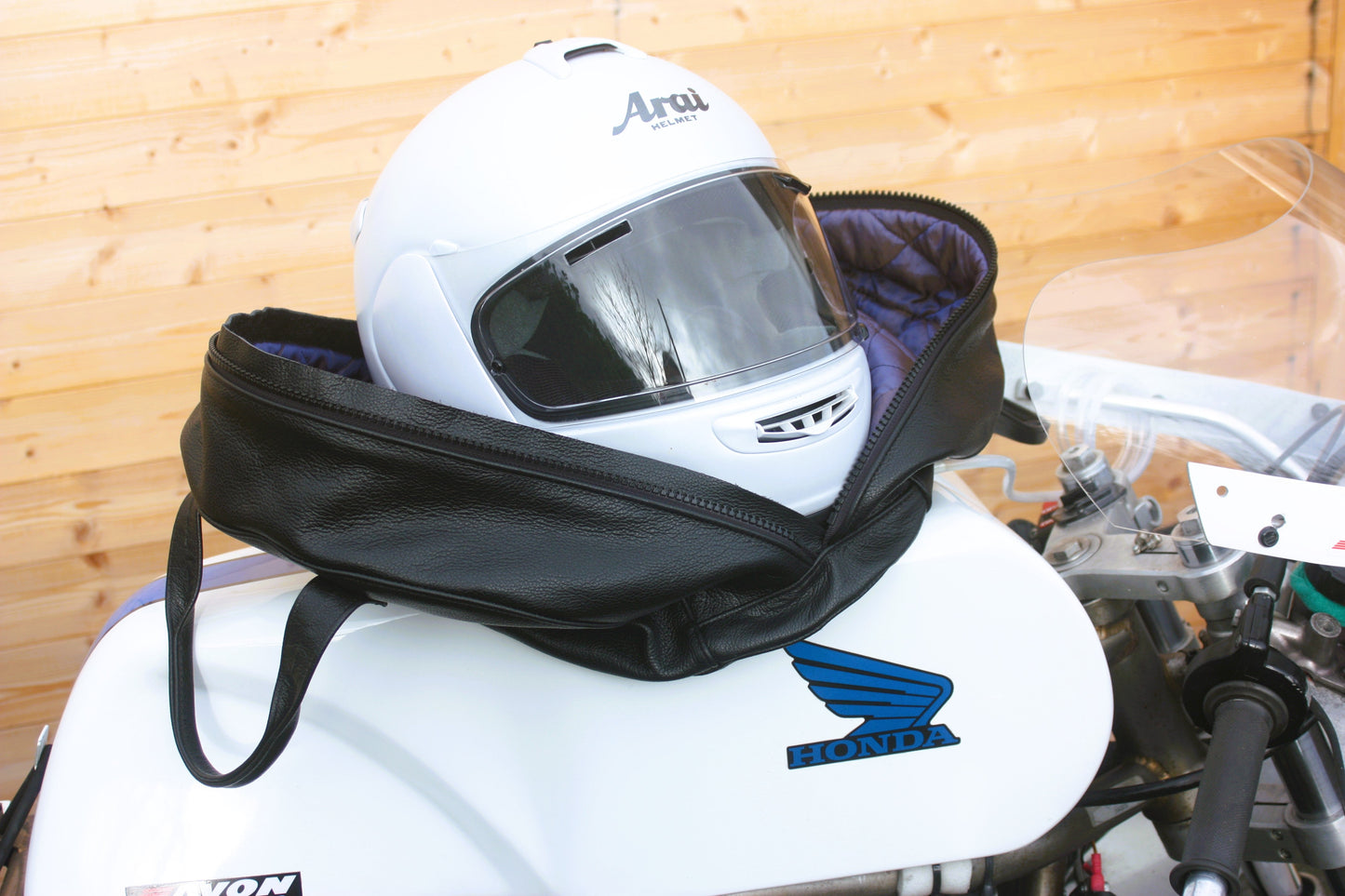 Black Leather Crash Helmet Bag with detachable strap - Leather Driving Helmets