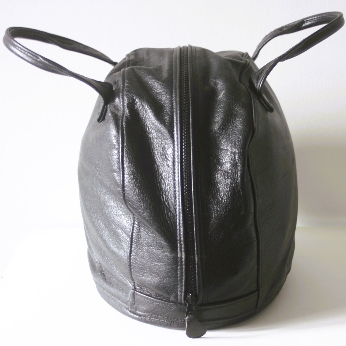 Black Leather Crash Helmet Bag with detachable strap - Leather Driving Helmets