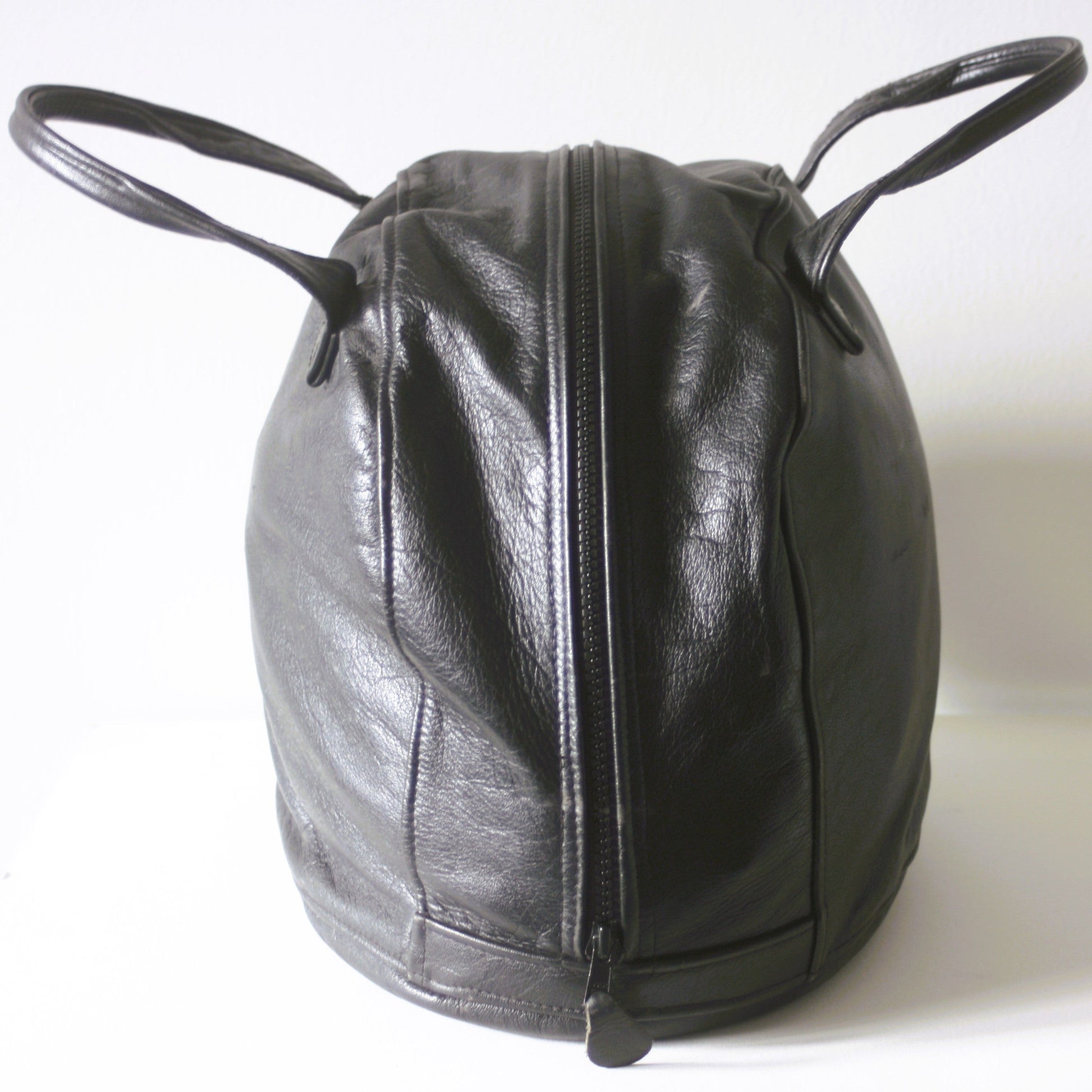Black Leather Crash Helmet Bag with detachable strap - Leather Driving Helmets