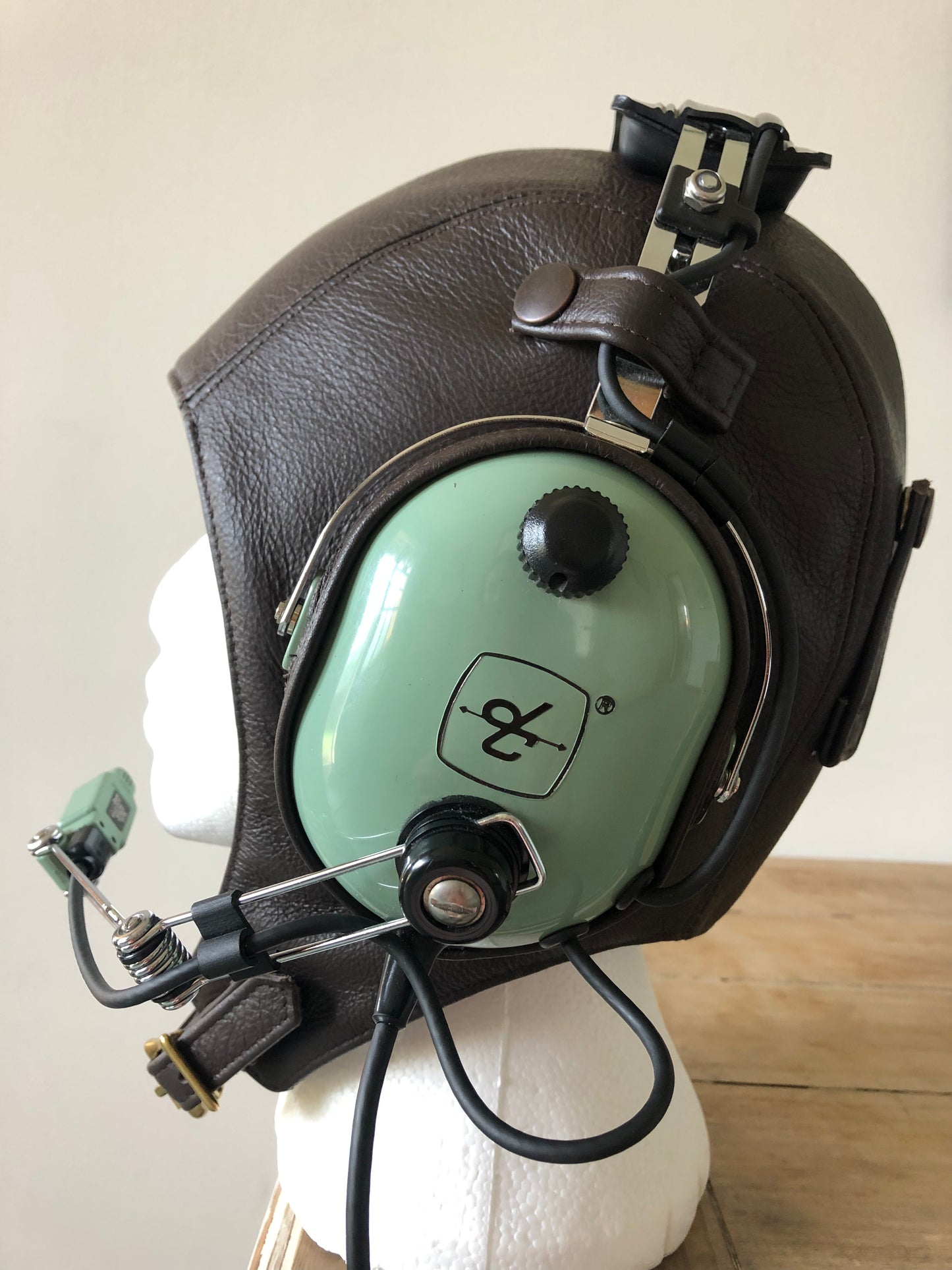 L13a Pilot Leather David Clark Dark Brown Open Cockpit Helmet - Leather Driving Helmets