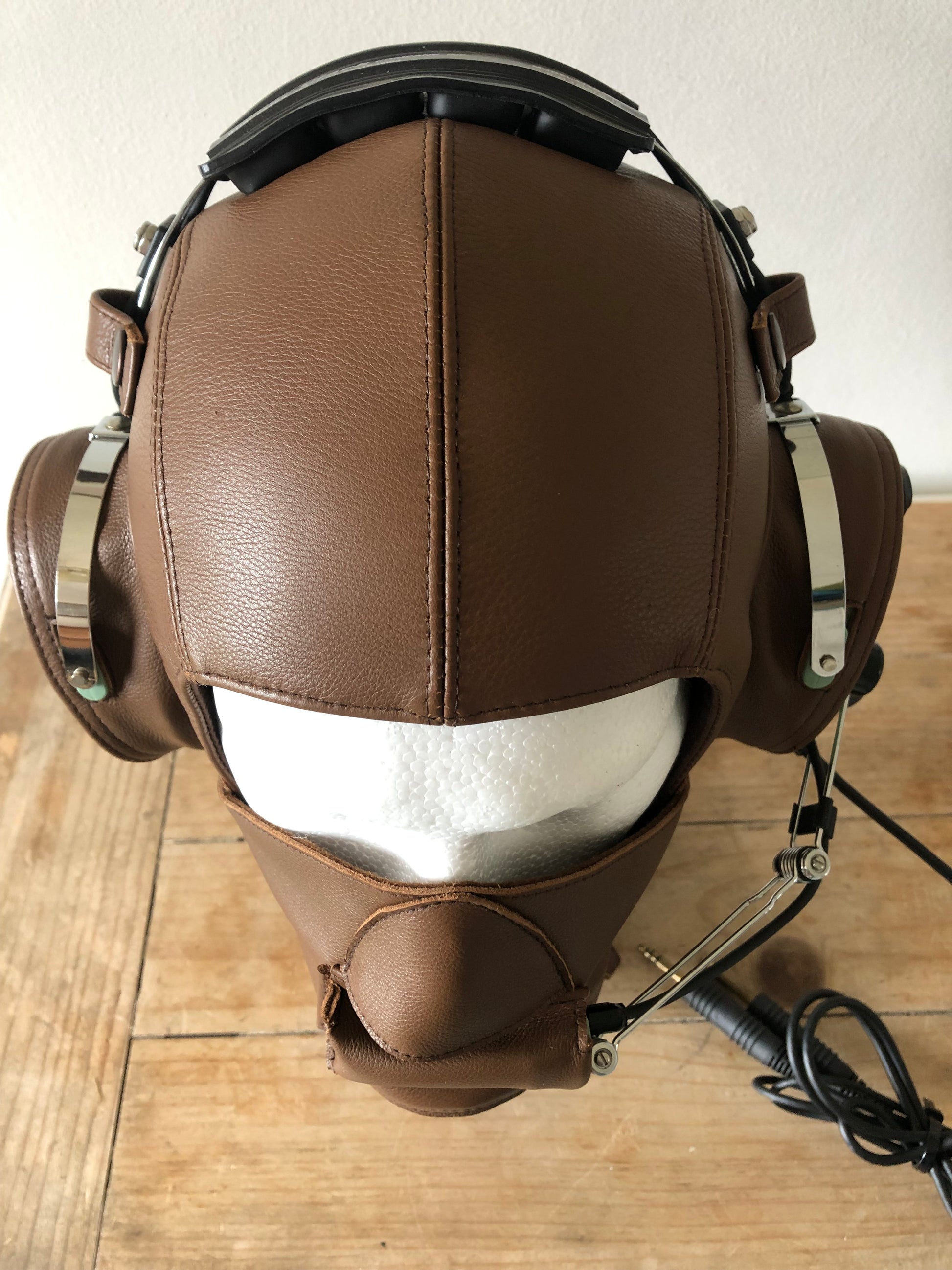 L13a Pilot Leather David Clark Coffee Brown with Mask Open Cockpit Helmet - Leather Driving Helmets