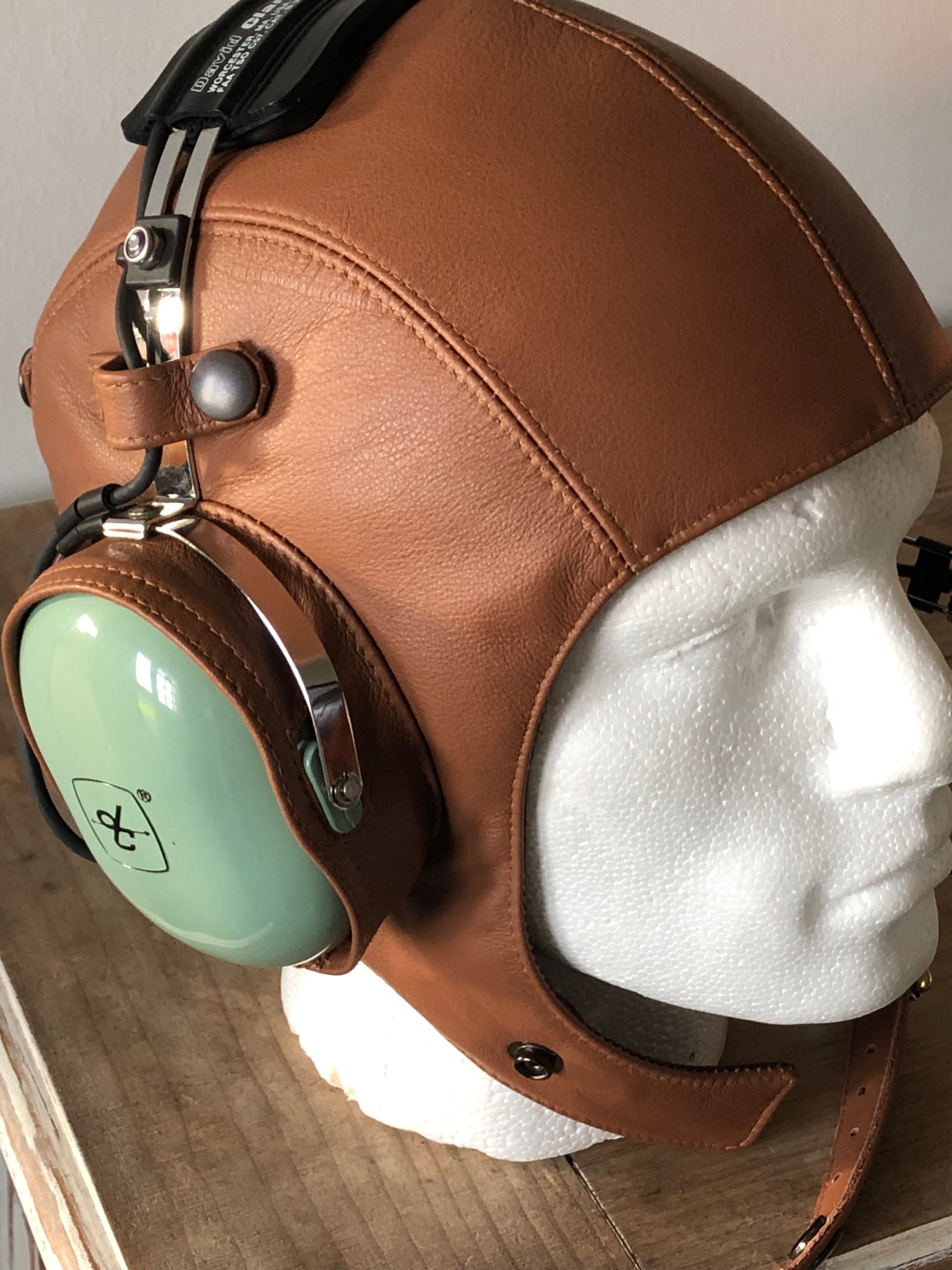 L13a Pilot Leather David Clark Tan Open Cockpit Helmet - Leather Driving Helmets