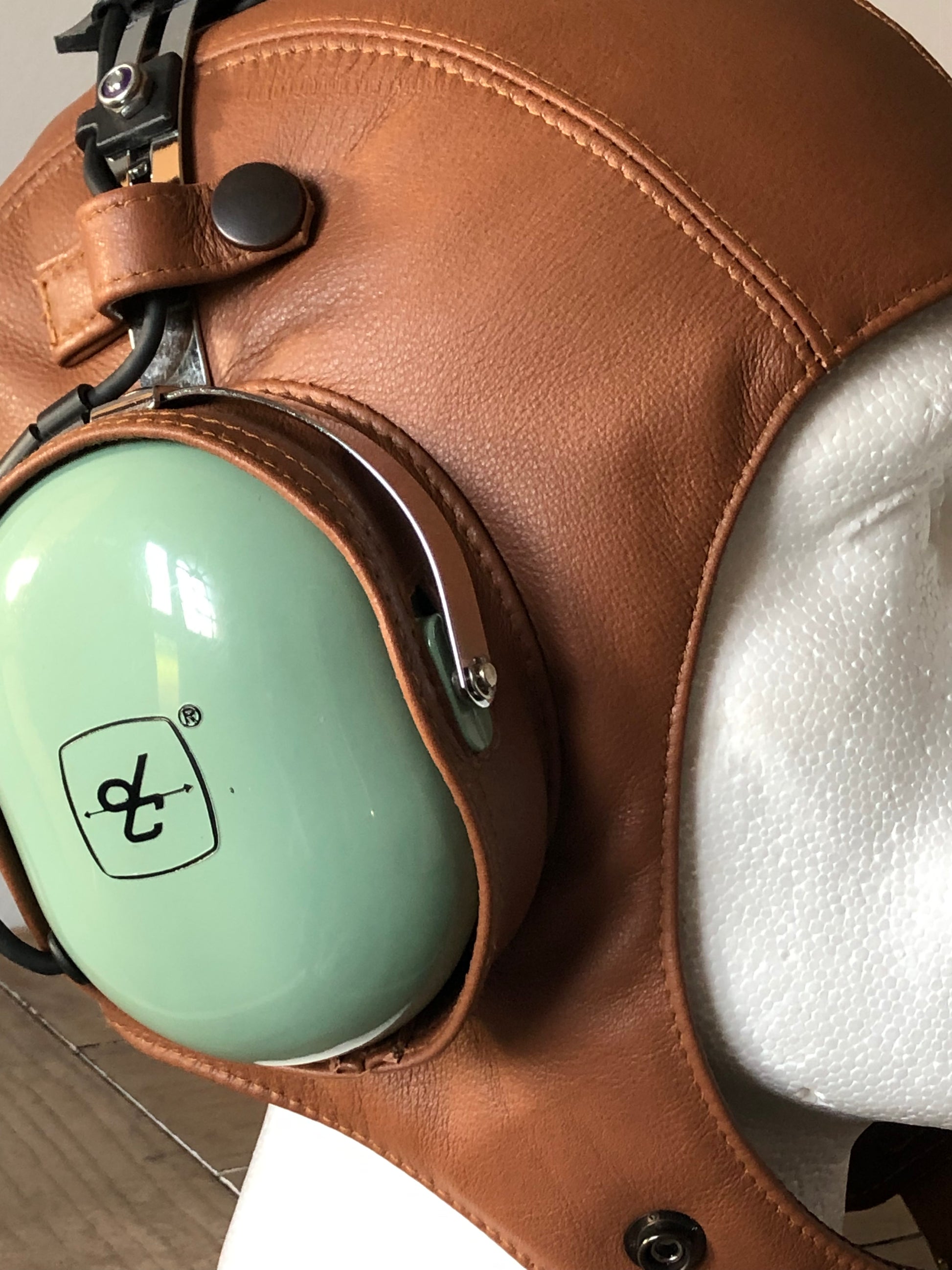 L13a Pilot Leather David Clark Tan Open Cockpit Helmet - Leather Driving Helmets