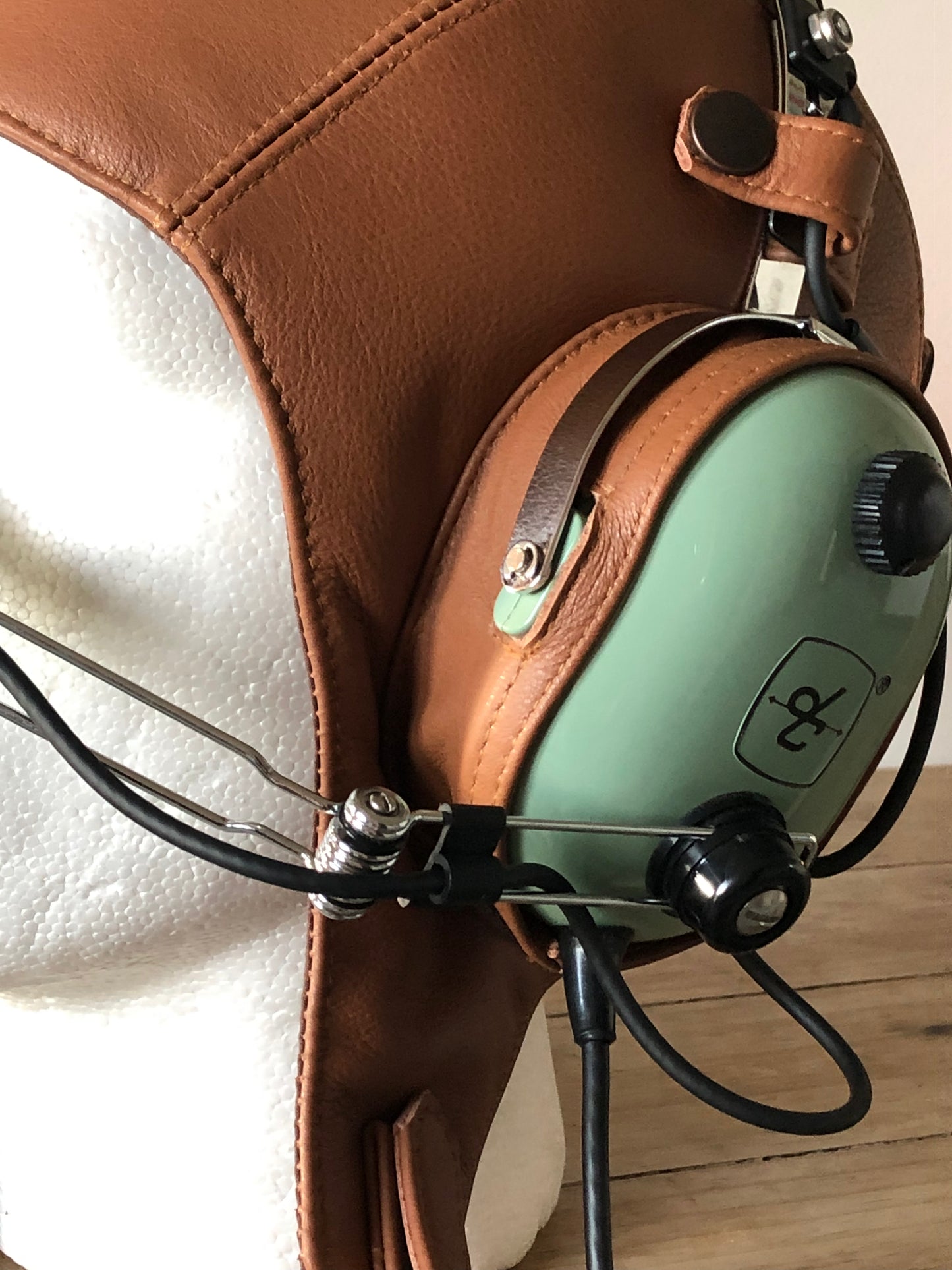 L13a Pilot Leather David Clark Tan Open Cockpit Helmet - Leather Driving Helmets