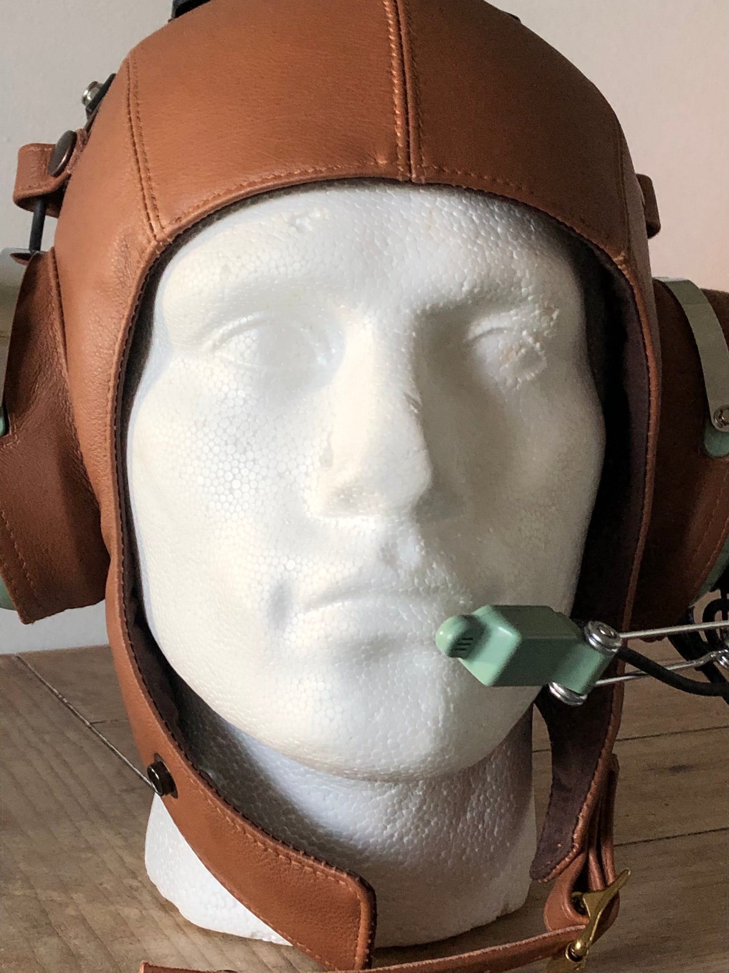 L13a Pilot Leather David Clark Tan Open Cockpit Helmet - Leather Driving Helmets