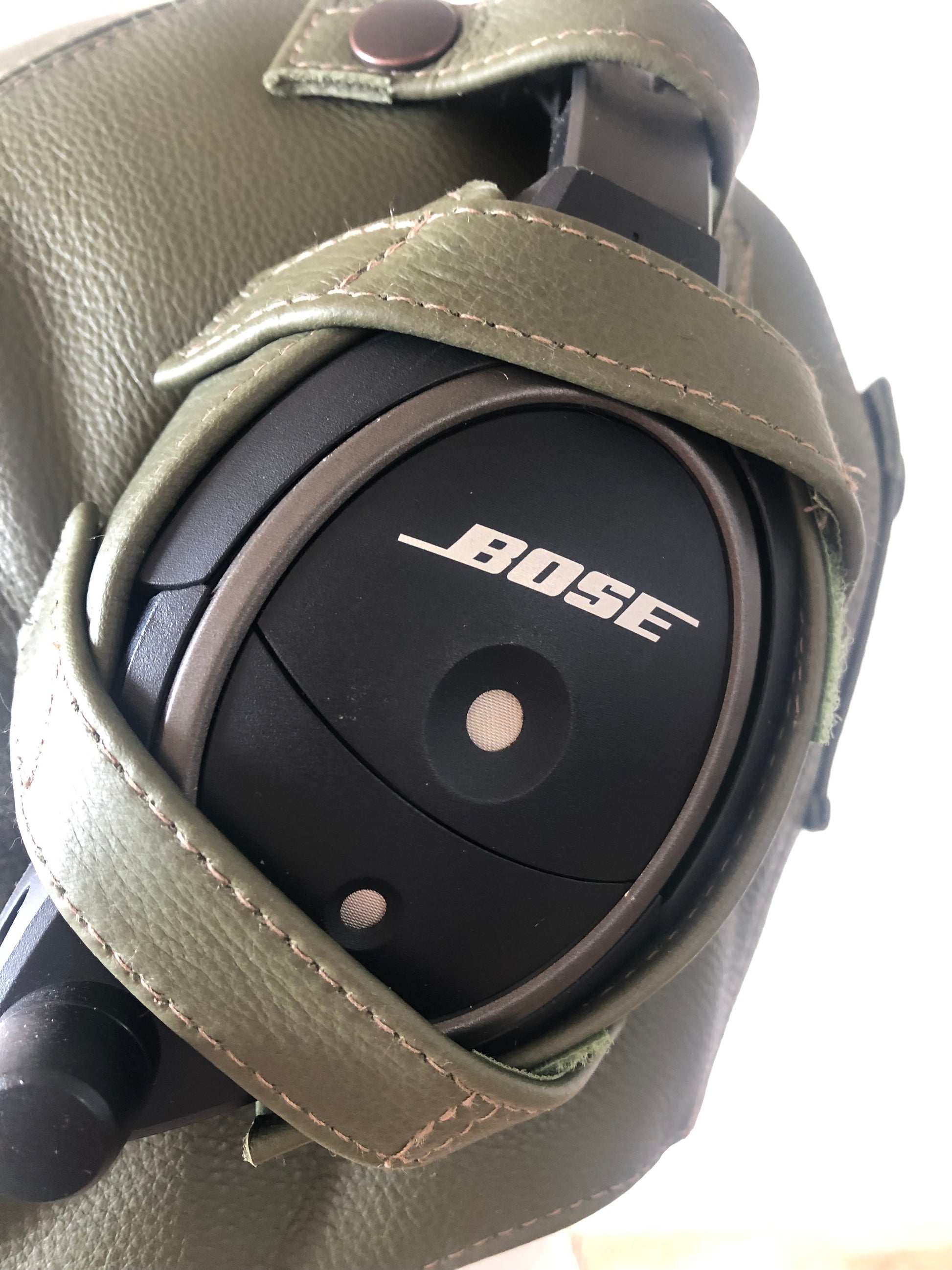 L14a Pilot Leather Bose Olive Green Helmet - Leather Driving Helmets