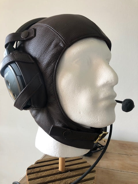 L14a Pilot Leather Bose Open Cockpit Helmet Dark Brown - Leather Driving Helmets