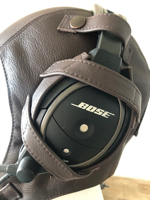 L14a Pilot Leather Bose Open Cockpit Helmet Dark Brown - Leather Driving Helmets