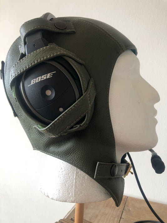 L14a Pilot Leather Bose Olive Green Helmet - Leather Driving Helmets