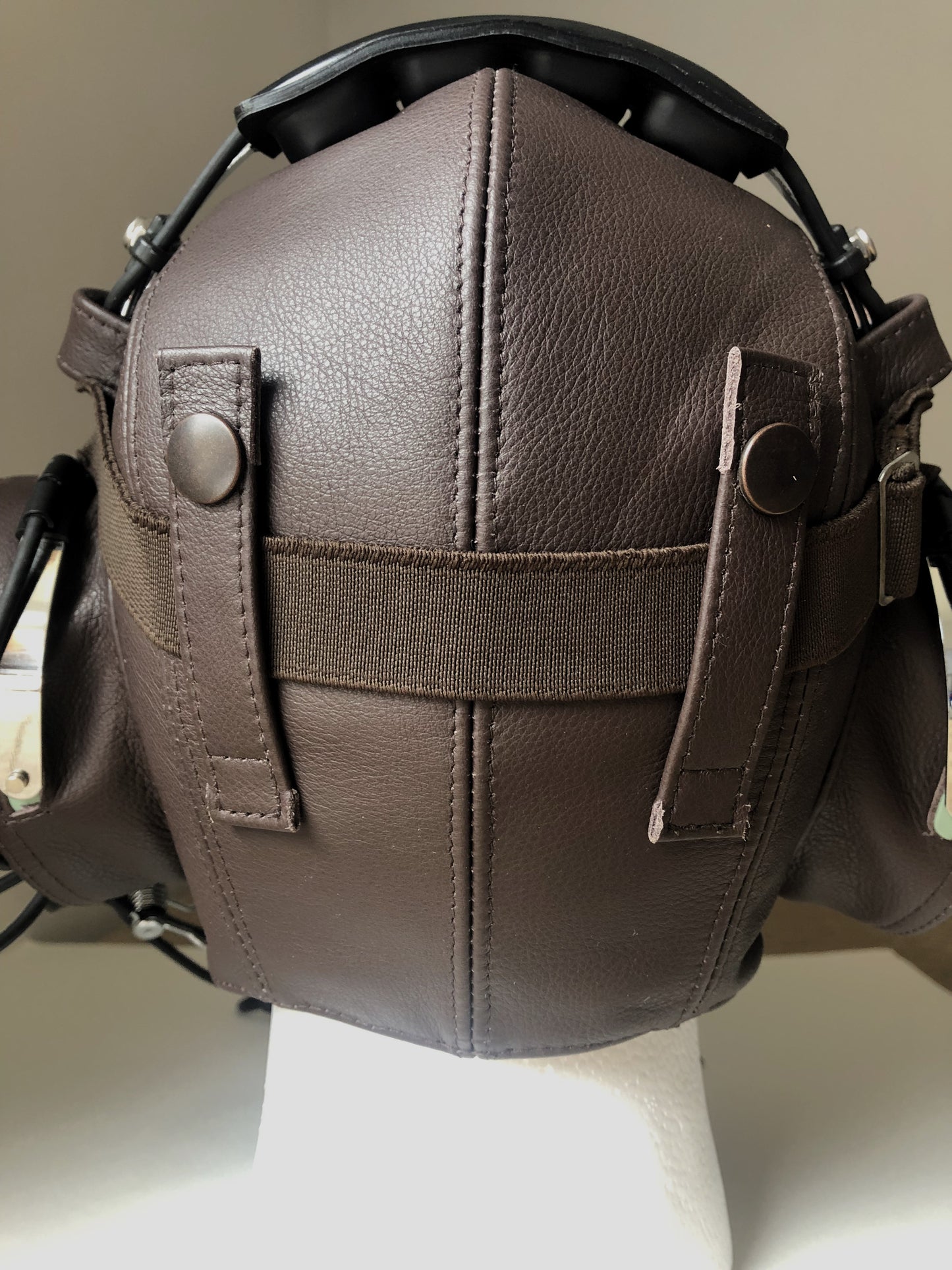 L13b Pilot Leather David Clark Open Cockpit Helmet & Extra Goggle Straps Dark Brown - Leather Driving Helmets