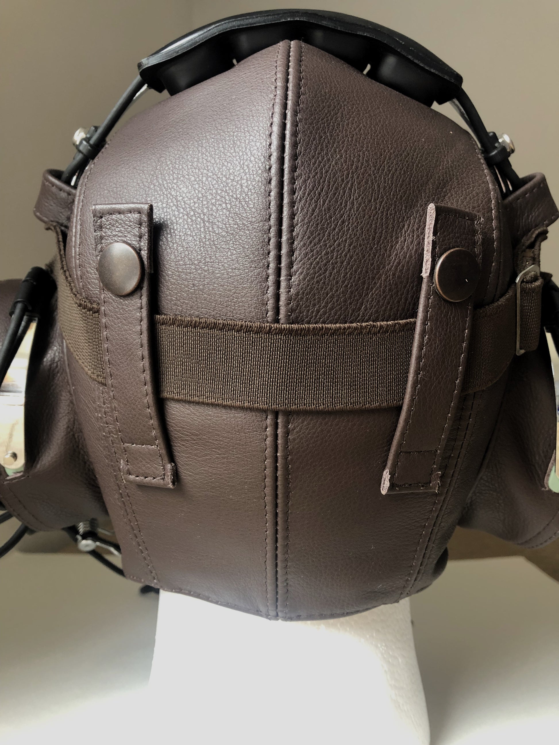 L13b Pilot Leather David Clark Open Cockpit Helmet & Extra Goggle Straps Dark Brown - Leather Driving Helmets