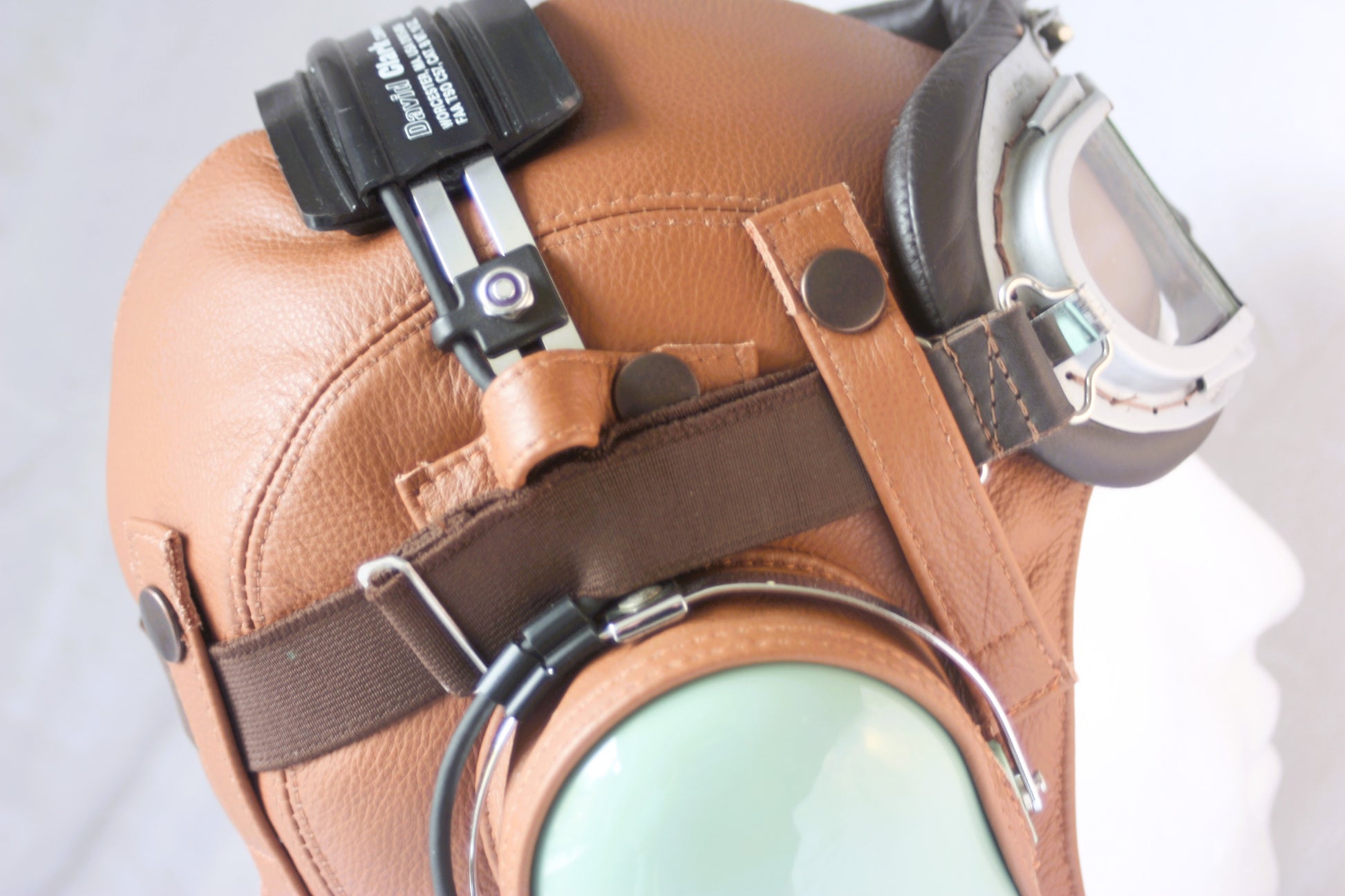 L13b Pilot Leather David Clark Open Cockpit Helmet & Extra Goggle Straps - Leather Driving Helmets