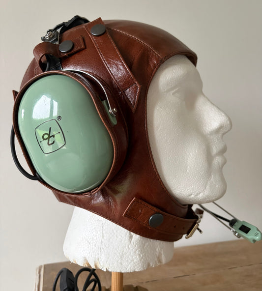 L13b Pilot Leather David Clark Open Cockpit Helmet & Extra Goggle Straps Chestnut