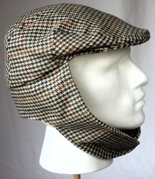 Bugatti Cap  - Brown Dogtooth Pattern - Leather Driving Helmets