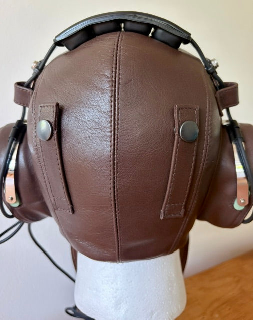 Back view of Leather pilot helmet dark brown 