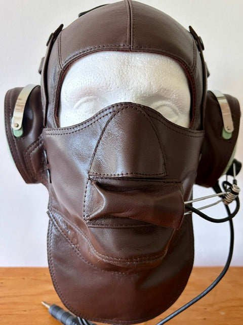 L15m Pilot Leather Helmet with Leather Mask based on NATO H Type Oxygen Mask fittings - Leather Driving Helmets