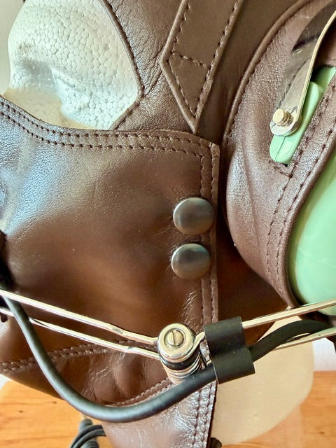 Close up of Leather pilot helmet with mask dark brown quality product