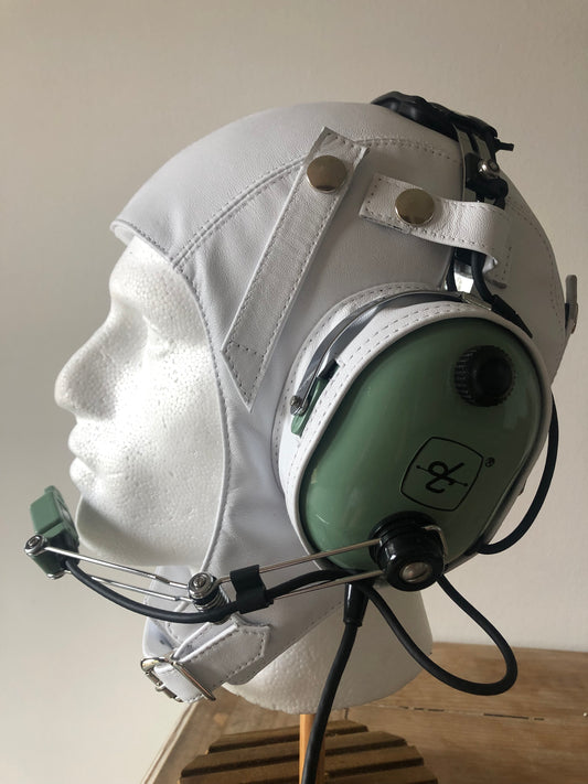 L13b Pilot Leather David Clark Open Cockpit Helmet & Extra Goggle Straps White