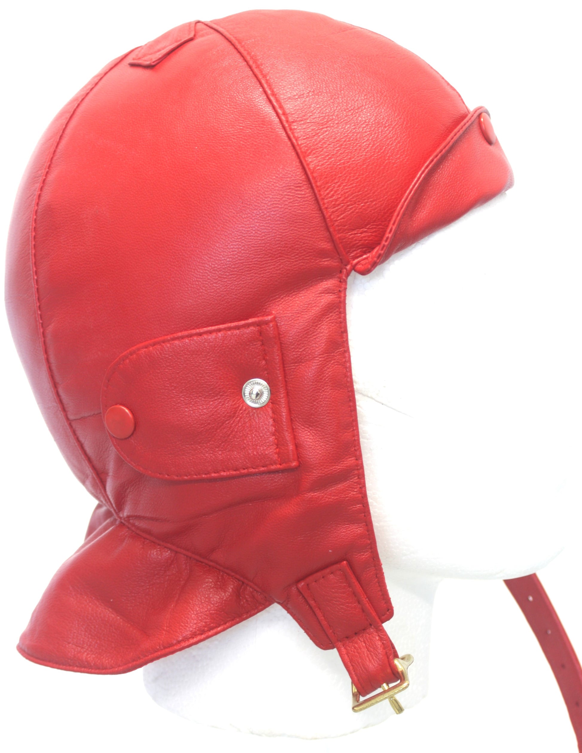 Red leather driving helmet